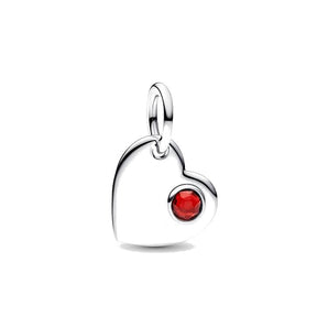 Charm Pendente Cuore con Pietra Rossa Scuro Gennaio