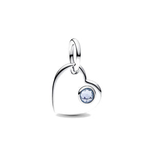 Charm Pendente Cuore con Pietra Azzura Marzo