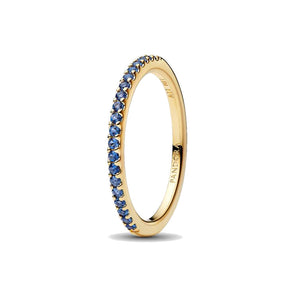 Anello Pavè Fascia Sottile Blu (Misura 52)