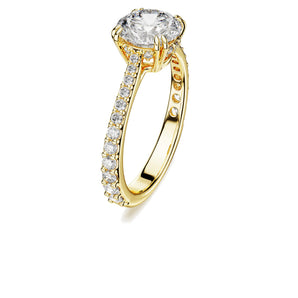 Anello cocktail Stilla Taglio tondo, Pavé, Bianco, Placcato color oro