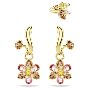 Orecchini Swarovski Idyllia Set (3), Taglio misto, Fiore, Multicolore, Placcato color oro