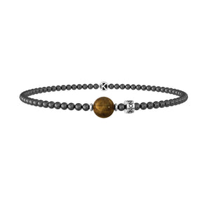 Bracciale Kidult elastico uomo con sfere in pvd gunmetal e occhio di tigre
