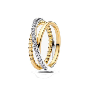 Anello Tripla Fascia Intrecciata Sfere e Pavé (Misura 54)