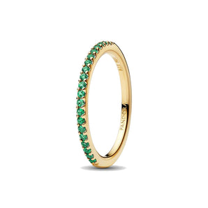 Anello Pavè Fascia Sottile Verde (Misura 56)