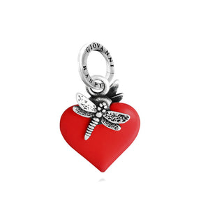 Charm cuore libellula rosso