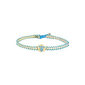 Bracciale in oro giallo vergine in smalto azzurro e cordino in tessuto canvas