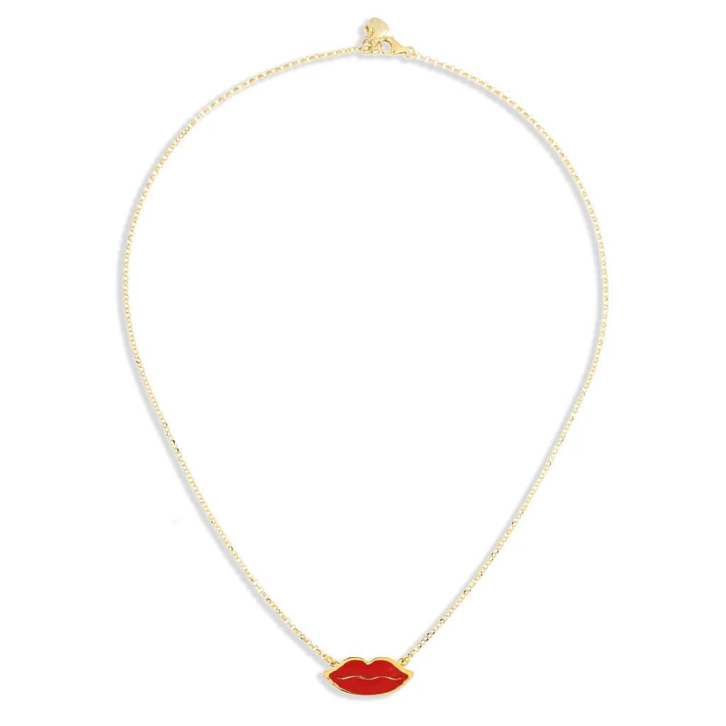 Collana bocca bacio smalto rosso Argento