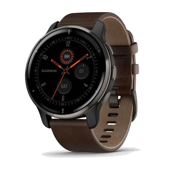 Orologio Garmin Venu 2 plus Lunetta Slate Stainless Steel con cassa Black e cinturino Brown Leather