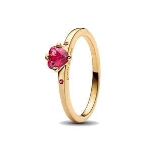 Anello Solitario Cuore Rosso (Misura 56)