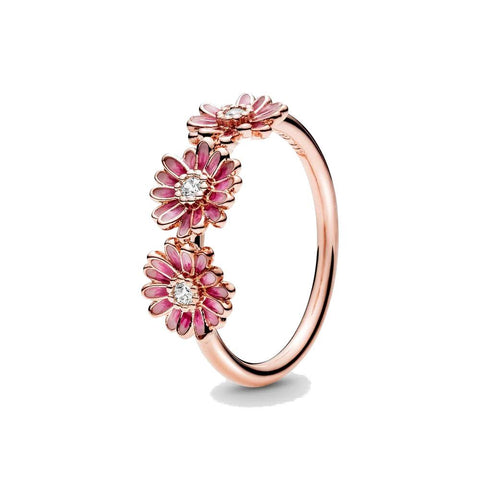 Anello Pandora con tre margherite rosa  (Misura 54)