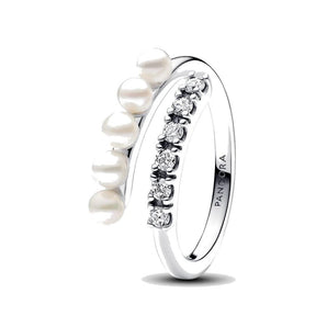 Anello Intreccio con Perle d'Acqua Dolce Coltivate e Pavè Pandora(Misura 56)