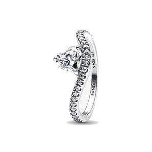 Anello Onda con Cuore Luminoso e Pavè (Misura 48)