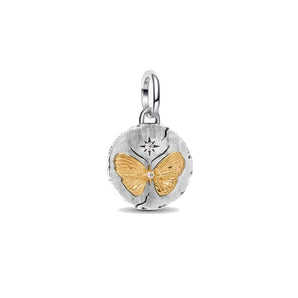 Charm Medallion Farfalla "Somniare Aude"Argento Sterling 925, Esclusiva lega metallica rifinita in Oro