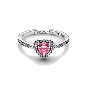 Anello Cuore in Rilievo Rosa (Misura 48)