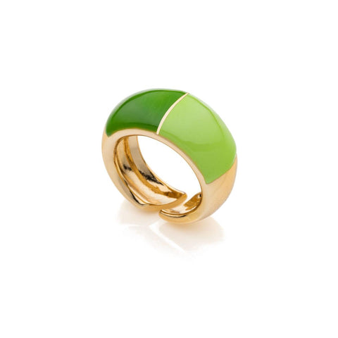 Anello Unoaerre in bronzo dorato e smalto verde