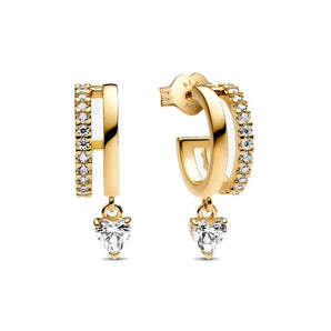 Orecchini Cerchi Aperti con Cuore Pendente
Placcatura in Oro 14k
