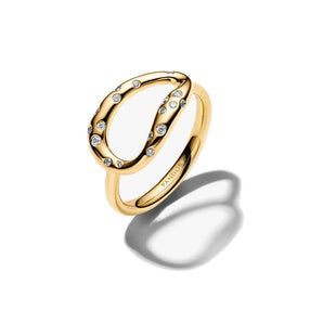 Anello Ovale Linea Sinuosa con Pietre Luminose (Misura 56)