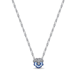 Collana Pandora Pendente Viola del Pensiero Blu Luminsa (Lunga 50 Cm)