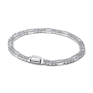 Bracciale Catena Maglia Cubana Pavè con Ovali (Misura 16 cm)