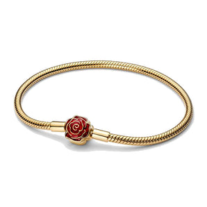 Disney, La Bella e la Bestia, Bracciale Con Chiusura Rosa Incantata Vetro di Murano