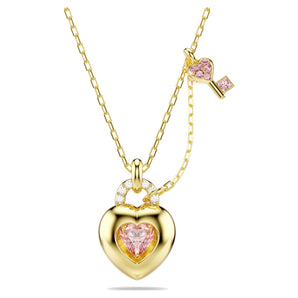 Pendente Idyllia Taglio misto, Cuore, chiave, Rosa, Placcato color oro
