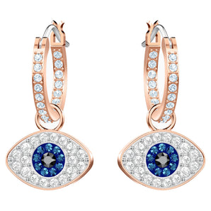 Orecchini a cerchio Swarovski Symbolic Evil Eye, blue, placcato oro rosa