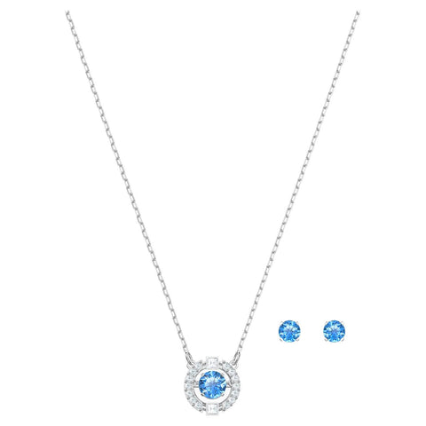 Set Collana e Orecchini Swarovski Sparkling Dance Round, azzurro, Placcatura rodio