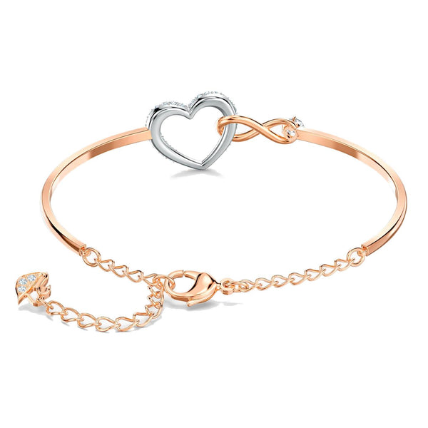 Bracciale rigido Swarovski Infinity Heart, bianco, mix di placcature