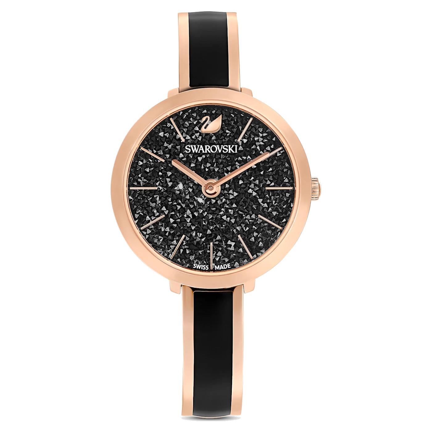 Orologio Crystalline Delight, bracciale di metallo, nero, PVD oro rosa