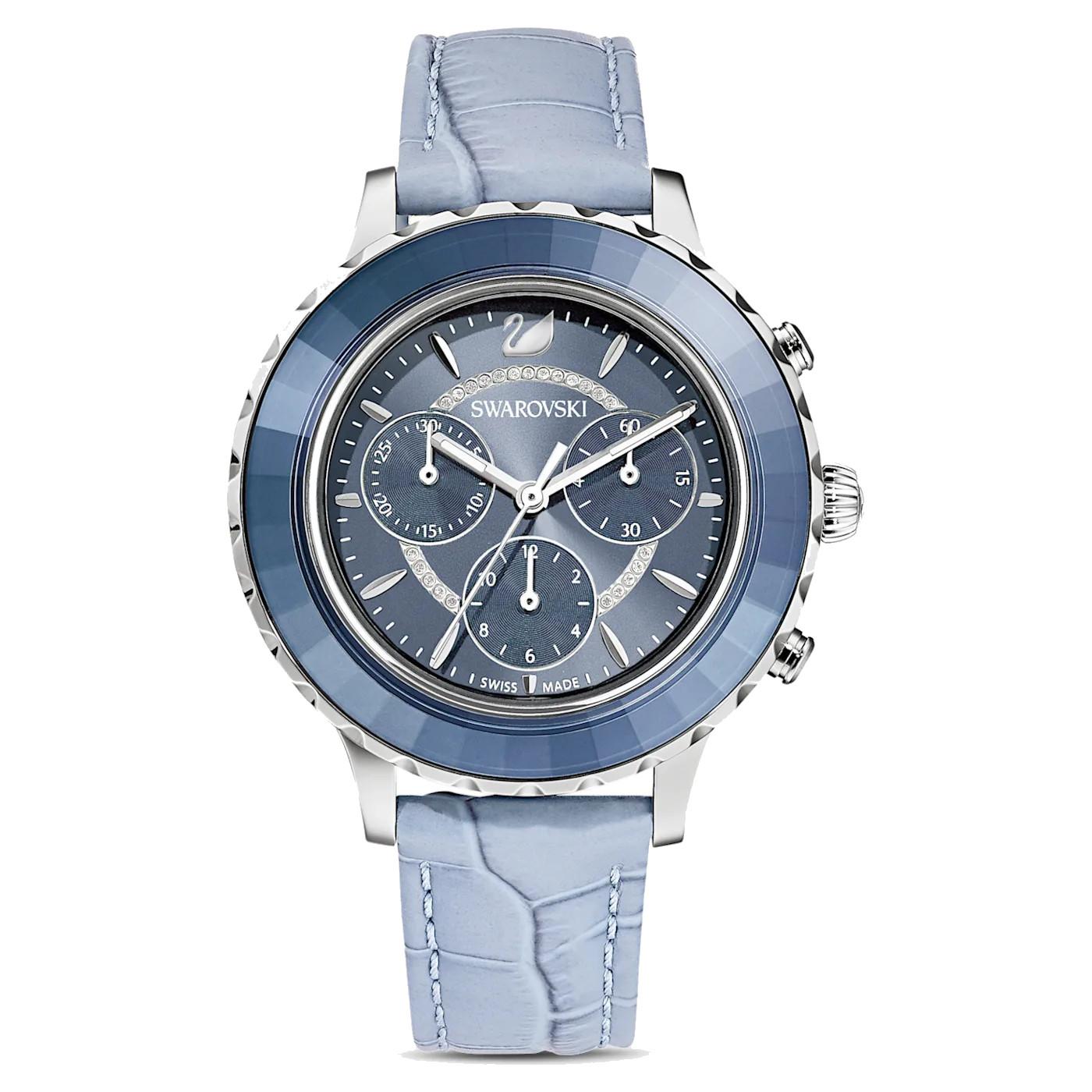 Orologio Octea Lux Chrono, cinturino in pelle, blu, acciaio inossidabile