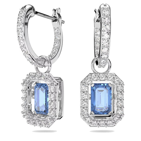 Orecchini Swarovski pendenti Millenia Taglio ottagonale, Blu, Placcato rodio