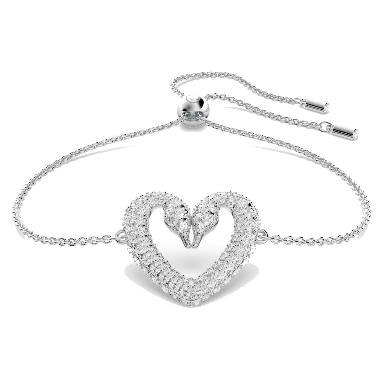 Braccialetto Swarovski Una Cuore, Piccalo, Bianco, Placcato rodio