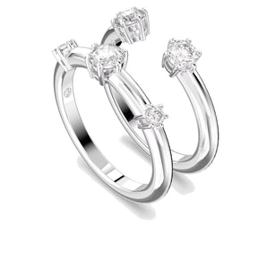 Anello Swarovski Constella Set (2), Taglio rotondo, Bianco, Placcato rodio (Misura 55)