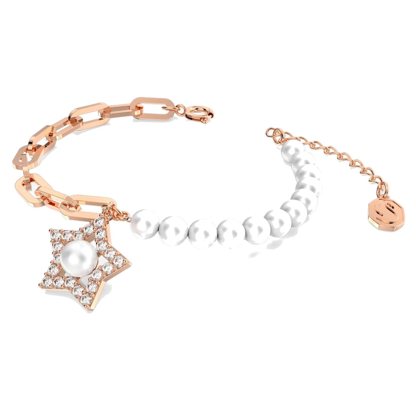 Bracciale Swarovski Stella Crystal pearls, Stella, Bianco, Placcato color oro rosa