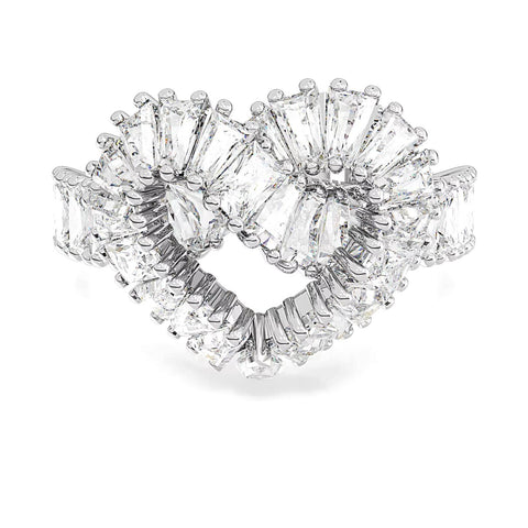 Anello Swarovski cocktail Matrix Taglio misto, Cuore, Bianco, Placcato rodio (Misura 52)