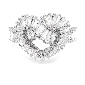 Anello Swarovski cocktail Matrix Taglio misto, Cuore, Bianco, Placcato rodio (Misura 60)