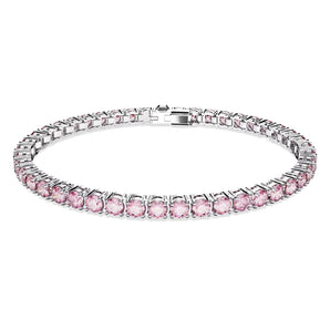 Braccialetto Swarovski Matrix Tennis Taglio tondo, Piccolo, Rosa, Placcato rodio (Misura M)
