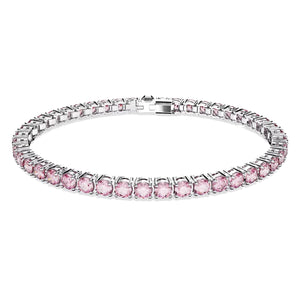 Braccialetto Swarovski Matrix Tennis Taglio tondo, Piccolo, Rosa, Placcato rodio (Misura L)