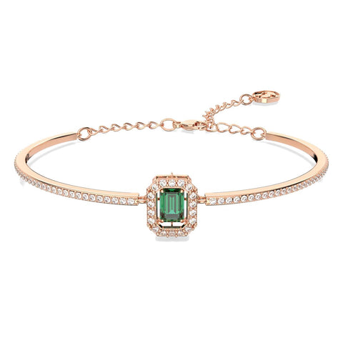 Bracciale Swarovski rigido Millenia Taglio ottagonale, Pavé, Verde, Placcato color oro rosa