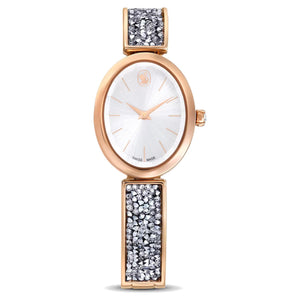 Orologio Crystal Rock Oval Fabbricato in Svizzera, Bracciale di metallo, Tono oro rosa, Finitura in tono oro rosa Swarovski