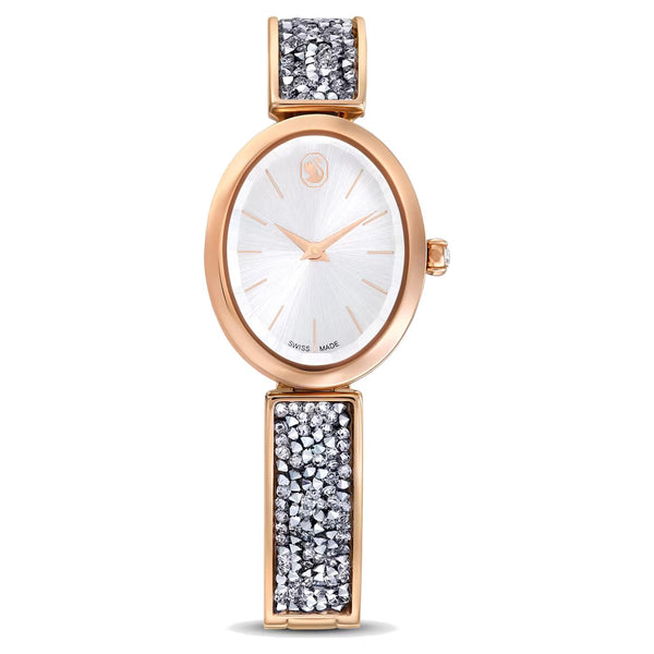 Orologio Crystal Rock Oval Fabbricato in Svizzera, Bracciale di metallo, Tono oro rosa, Finitura in tono oro rosa Swarovski