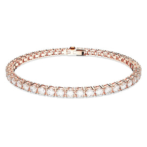 Braccialetto Swarovski Matrix Tennis Taglio tondo, Piccolo, Bianco, Placcato color oro rosa (Taglia XL)