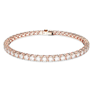 Braccialetto Swarovski Matrix Tennis Taglio tondo, Piccolo, Bianco, Placcato color oro rosa (misura L)