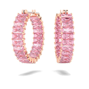Orecchini Swarovski a cerchio Matrix Taglio baguette, Rosa, Placcato color oro rosa