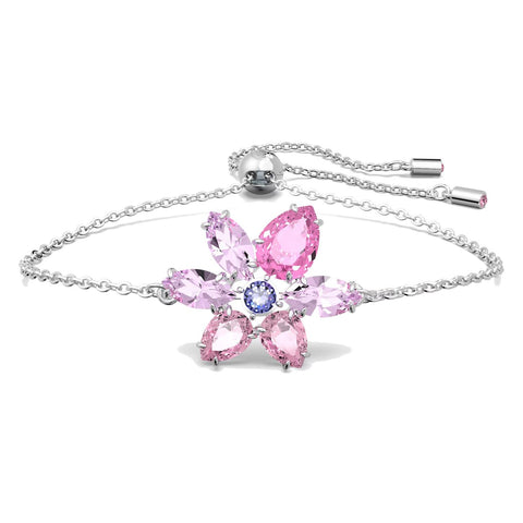 Braccialetto Swarovski Gema Taglio misto, Fiore, Rosa, Placcato rodio