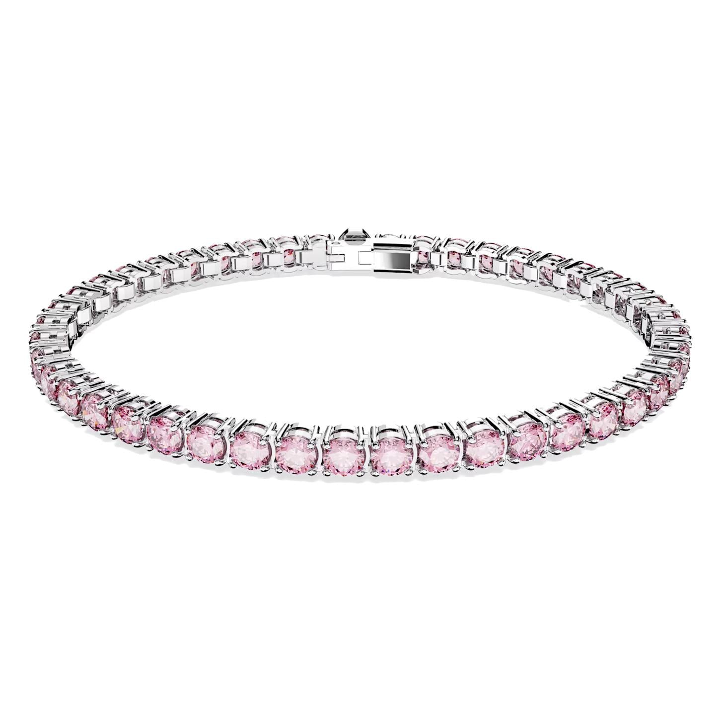 Braccialetto Swarovski Matrix Tennis Taglio tondo, Piccolo, Rosa, Placcato rodio (Taglia XL)