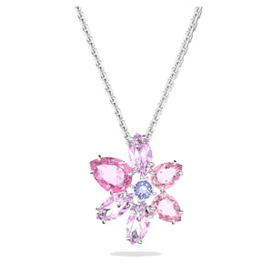 Pendente Swarovski Gema Taglio misto, Fiore, Rosa, Placcato rodio