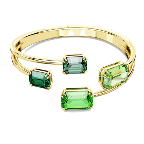 Bracciale Swarovski rigido Millenia Taglio ottagonale, Verde, Placcato color oro