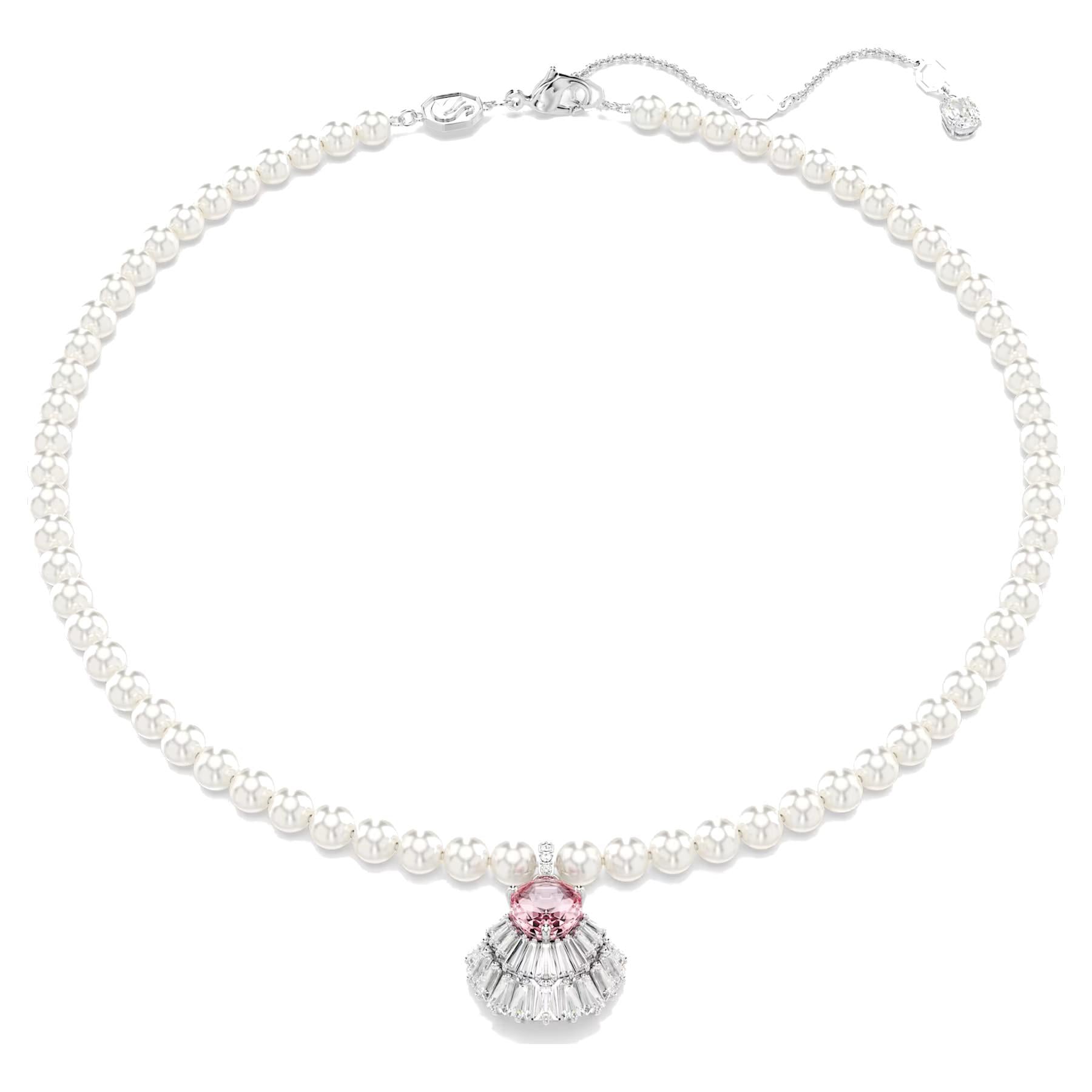 Pendente Idyllia Swarovski Taglio misto, Crystal Pearl, Conchiglia, Rosa, Placcato rodio