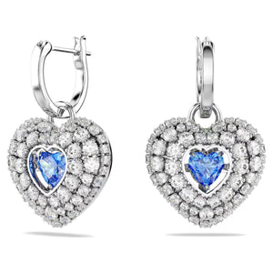 Orecchini Swarovski pendenti Hyperbola Cuore, Blu, Placcato rodio